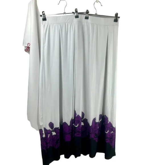 NEW Ashley Stewart Midi Skirt Women Plus 22 24 White‎ Purple Flower Stretch Work - Picture 1 of 7